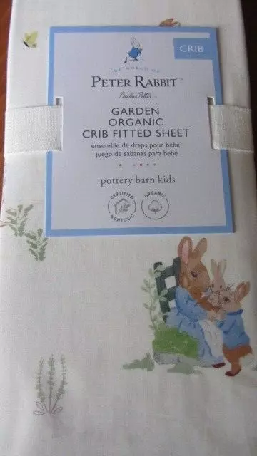 Hoja de cuna ajustada jardín Peter Rabbit Pottery Barn Kids 100% algodón orgánico