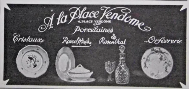 Publicité De Presse 1927 A La Place Vendôme Porcelaines Rosenthal Cristaux
