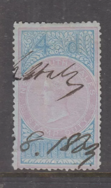 NSW 1866 4d QV STAMP DUTY - revenue- **very blue paper** -FU