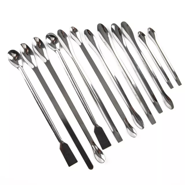 12Pcs Stainless Steel Lab Spoon Spatula Laboratory Sampling Spoon Mixing Spat-wf 2