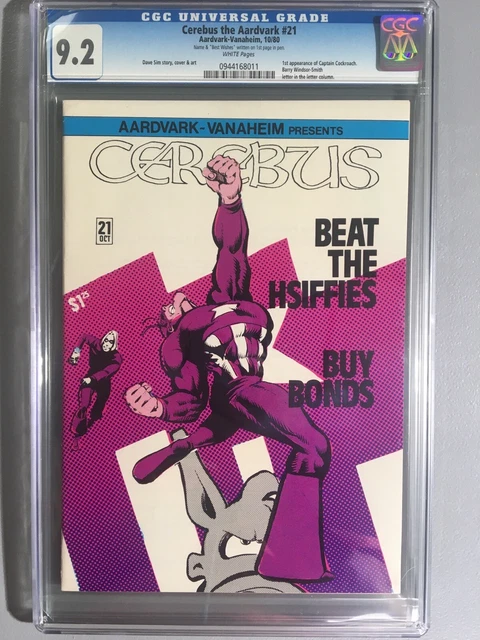 Cerebus the Aardvark #21, 1st Appearance of Captain Cockroach, CGC, 9.2