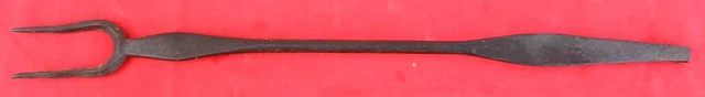 Antique 19th Hand Forged Wrought Iron Roasting Fork Fireplace Double Diamond F5