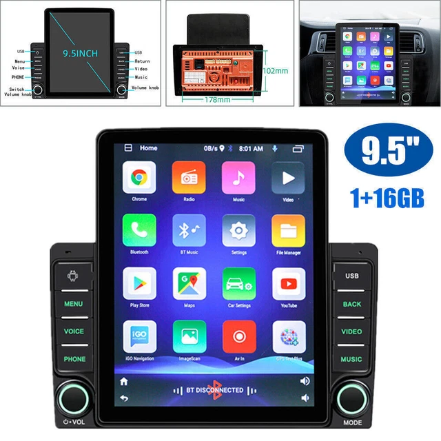 9.5" 2DIN Android 9.1 Wifi Car Head Unit 1GB+16GB Stereo Radio GPS Nav Quad-core