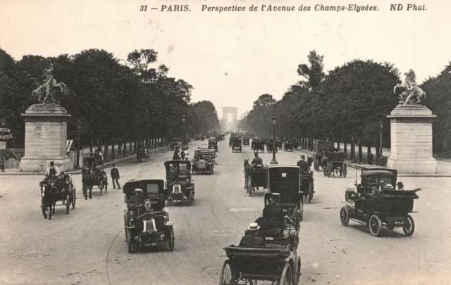 Vintage Postcard Perspective Del L'Avenue Des Champs Elysees Paris France