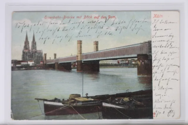 AK Köln am Rhein Eisenbahnbrücke mit Blick auf dem Dom 1908 #PK399