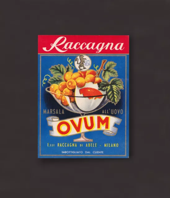 Raccagna Ovum Marsala all'uovo. Etichetta da vino liquore Vintage beverage label