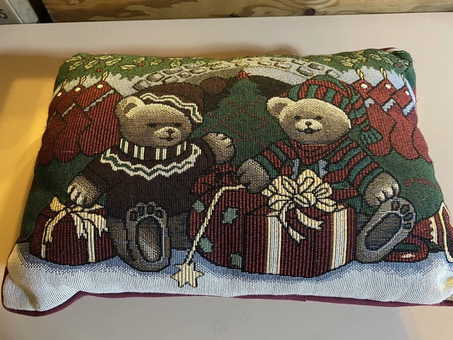 Almohada de Navidad Tapiz de Navidad Vintage Osos de Peluche Rojo Verde Presenta Medias Acebo