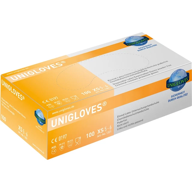 Guantes de látex Unigloves, sin polvo, antiestériles: talla XS, 1301