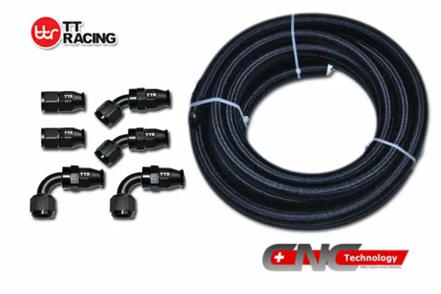 8-AN AN8 Black Nylon PTFE Fuel Hose Black 12FT 3.5M Swivel Teflon Fitting Kit