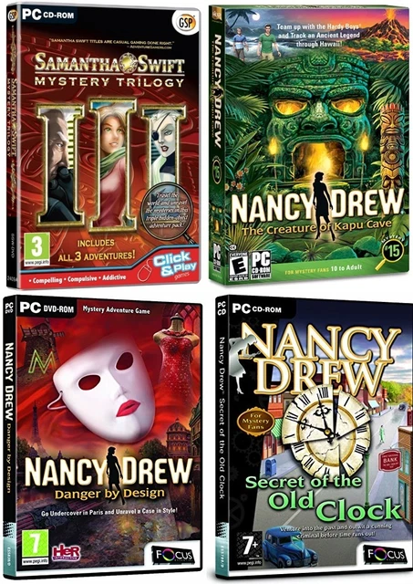 samantha swift trilogy&nancy drew secret  clock&creature kapu cave&danger design