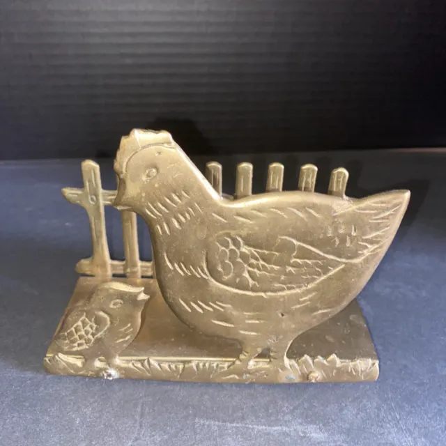 Napkin Holder Rustic Brass Chicken Chick Farmhouse Farm Decor Barnyard Vtg