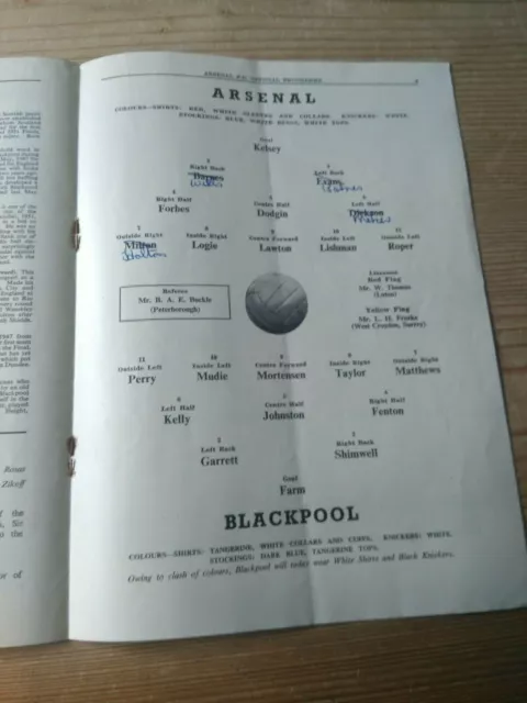 Arsenal V Blackpool. 1953 Fa Charity Shield. 12/10/1953 2