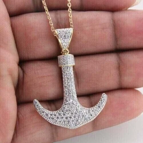 Pendentif à breloque ancre pour homme Moissanite coupe ronde 2 carats en...