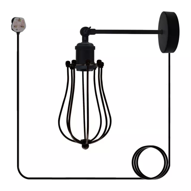 Industrial Black Metal Wire Cage Wall Lamp Shade 4m - Black