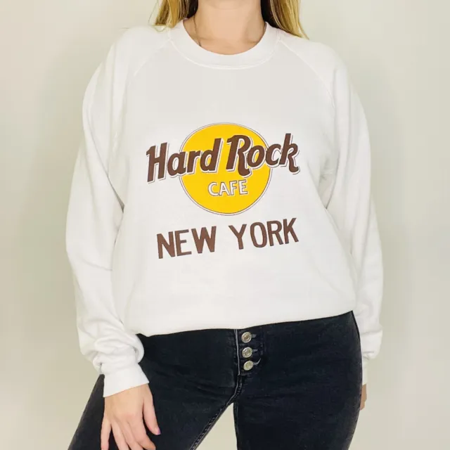 Vintage Hard Rock Cafe New York White Crew Pullover Sweatshirt Large Unisex
