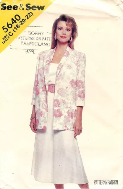 See & Sew by Butterick Sewing Pattern # 5640 Jacket Top & Skirt Size 18-22 Uncut