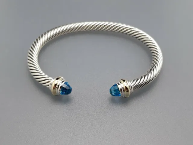 DAVID YURMAN 5MM Cable Classics Bracelet with Blue Topaz and 14K Gold ...