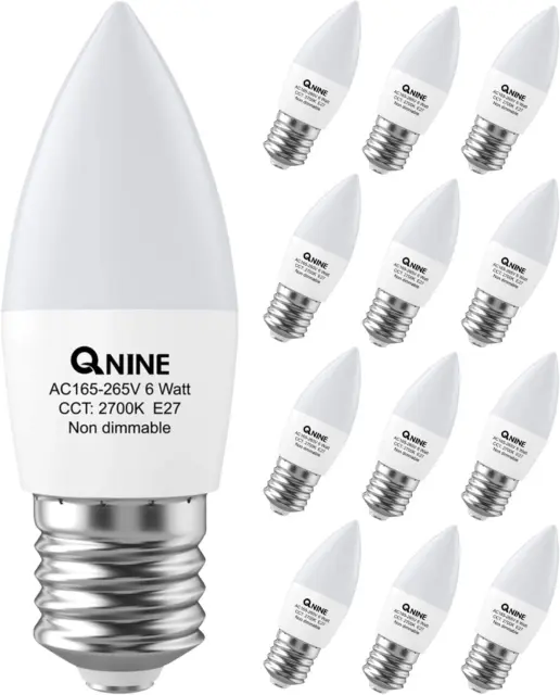 QNINE 12er-Pack warmweiß E27 Schraubbirne, 6 W 60 W Äquivalent, 540lm, LED Kerze