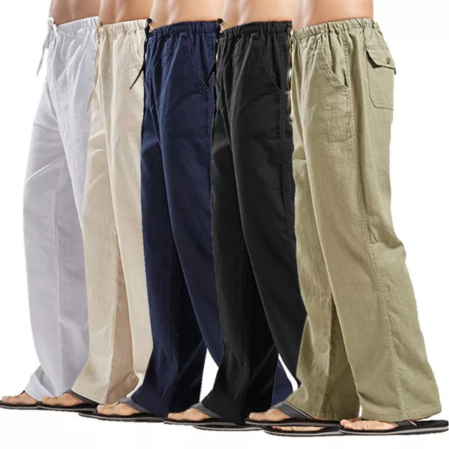 Hommes Lin Mélange Décontracté Pantalon Long Desseré Été Taille Élastique S-5XL