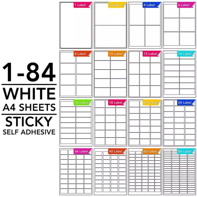 A4 Address Labels Self Adhesive White Sheets Sticker Paper Laser Printer Inkjet