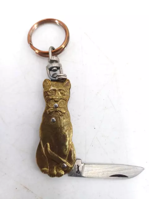 Joli Et ancien PETIT COUTEAU DE POCHE COURSOLLE CHAT COLLECTION PORTE CLEFS 1900