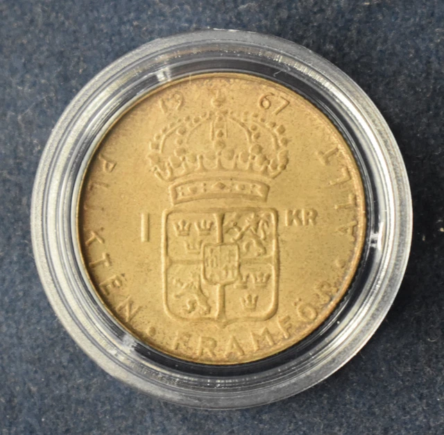 1 Krona (1 Krone) Gustaf VI, Schweden (Sweden) 1967, Silber (vzgl.-f. unz/XF-AU)