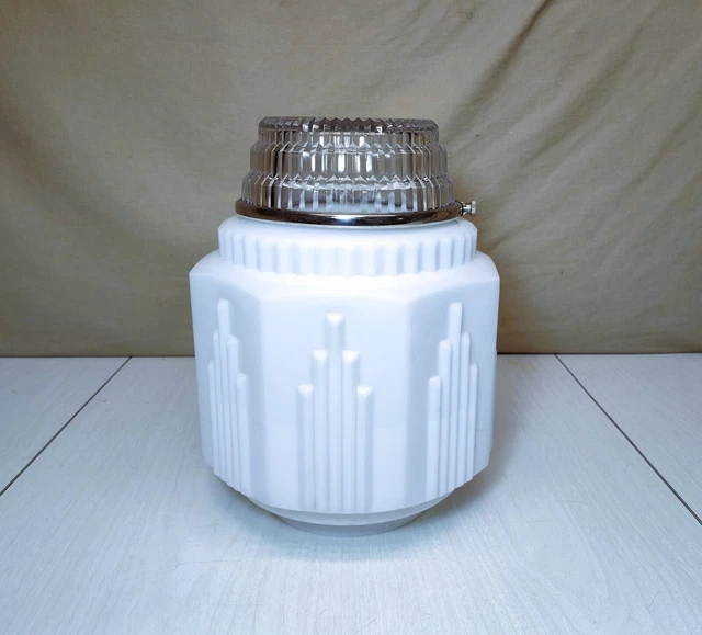 Antique Art Deco Skyscraper Ceiling / Table Light Fixture Globe White Opal Glass