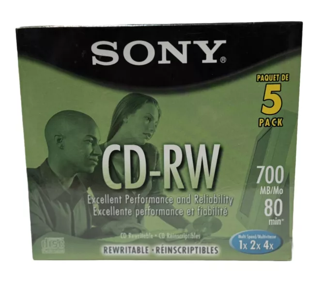 Sony CD-RW 5 Pack Blank Discs 700MB 80 Minute Rewritable. Sealed New