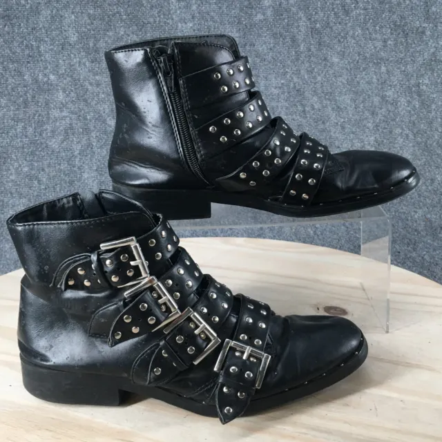 Mossimo Supply Co Boots Womens 8 Studded Buckle Ankle Biker Black Faux Leather