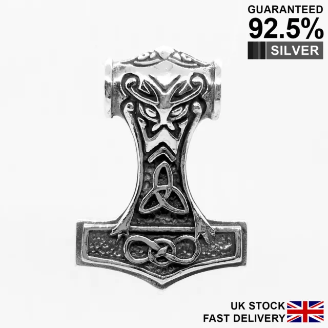 925 Argent Lourd Thor ’S Marteau Mjolnir Odin Viking Nordique Collier - Solide