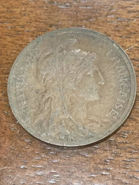 1916 France 10 Centimes Lady Liberty Bronze Coin Paris Mint