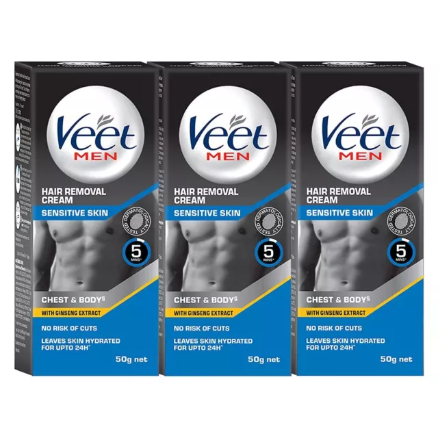 Veet Hair Removal Cream for Men, Sensitive Skin 50g Each Pack of 3 Free Ship