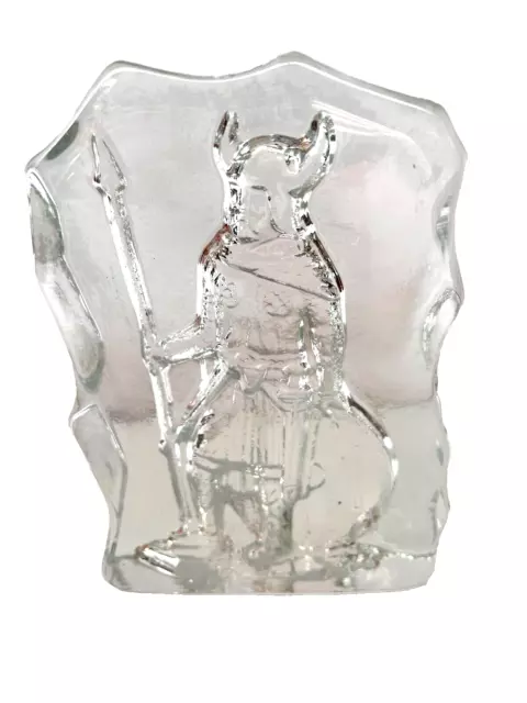 Vtg Swedish Handmade Etched Crystal Art Glass Viking Warrior Paperweight, Gift 2