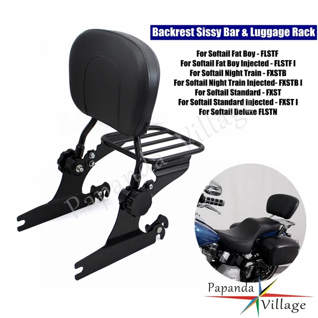 BLACK SISSY BAR Backrest w/Luggage Rack For Harley Softail Fat Boy