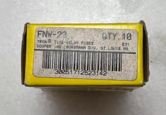 NEW LOT OF 10 Cooper BUSSMANN - FNW-20 - Fuse, 20A, 32V, TIME DELAY