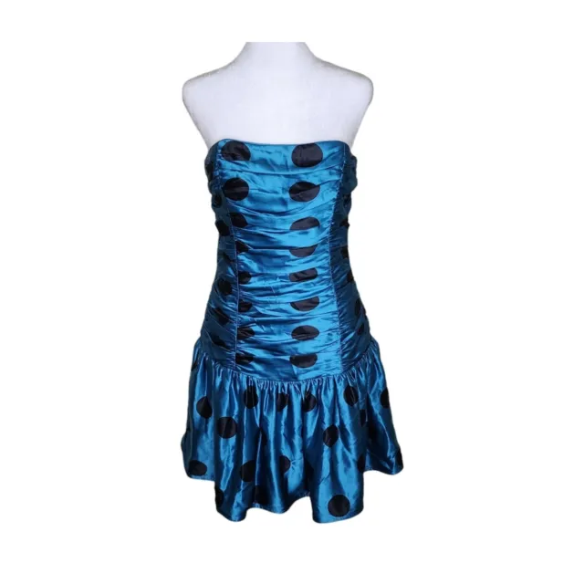 Vintage Y2K Betsey Johnson Strapless Mini Dress Womens Size 10 Blue Polka Dot