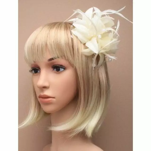 Cream fascinator with petals, pearls, and tendrils (beak clip and pin)