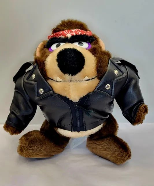 1993 Tasmanian Devil Black Leather Motorcycle Biker Jacket Bandana Plush Taz 9''