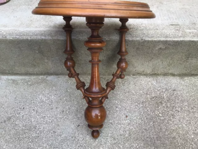 Adorable petite console étagère murale en bois noyer sculptée bobine demi cercle