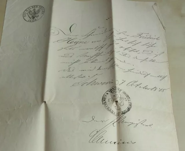 Sittenzeugnis SCHWERIN (WARTHE) 1848 für Schneider HEYNE; Signatur BM CLAUSIUS