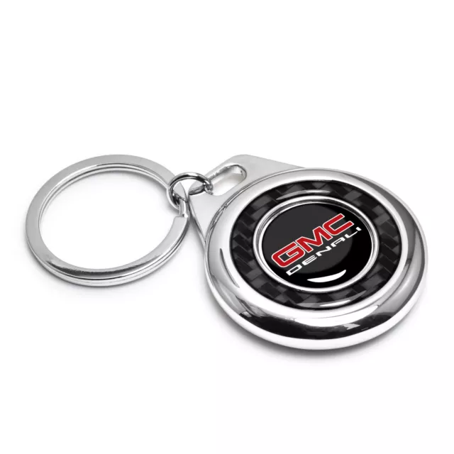 GMC Denali Carbon Fiber Chrome Roundel Metal Key Chain 2