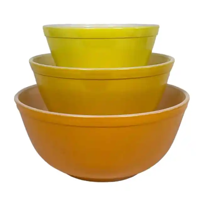 Pyrex Citrus Yellow Daisy Orange Vintage Glass Nesting Mixing Bowls RARE