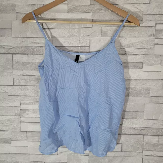 Camicia da donna blu a righe bianche Cami taglia 8 cinturini regolabili UK