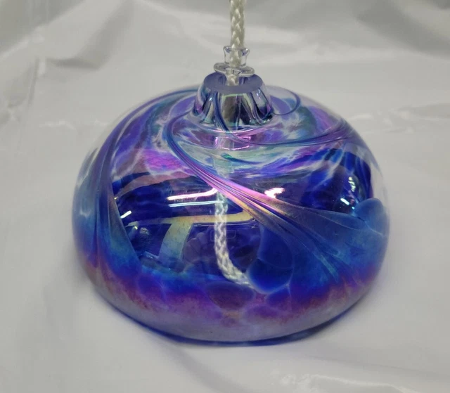 handblown oil candle lamp Irredesent glass signed nuance new orleans 2005 # 5325
