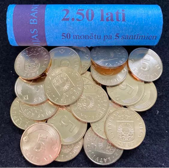 Latvia 5 Santimi KM16 50 Coins Roll UNC World Coins