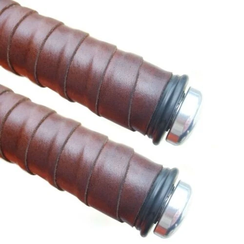 Fits Royal Enfield Interceptor Brown Leather Handle Bar Grip Stripe Tape S2u