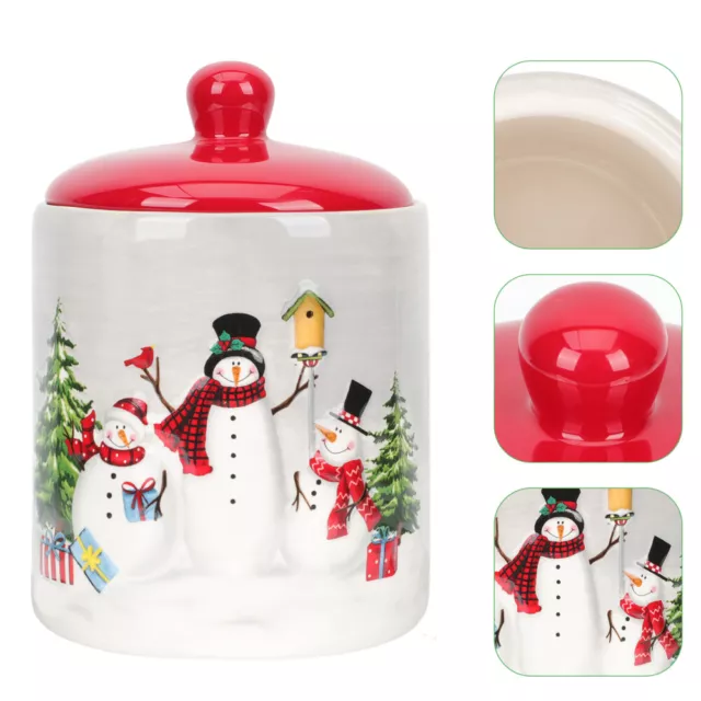 Snowman Cookie Jar with Lid - Christmas Ceramic Treat Container-SG