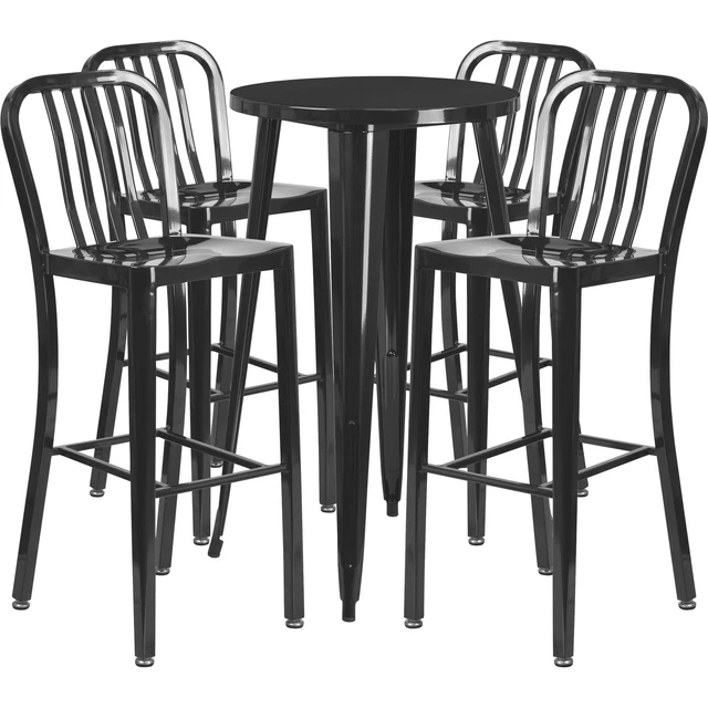 5pc Black Metal Bar Table Set 24inx41inH Round Table w/4 Ind-Style Barstools