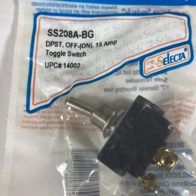 Selecta SS208A-BG Toggle Switch On/Off 1/2" DPDT 15 Amp @ 125VAC New 3