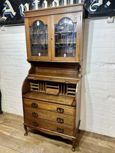 Arts & Crafts Oak Bureau Bookcase Desk . Free Delivery Available